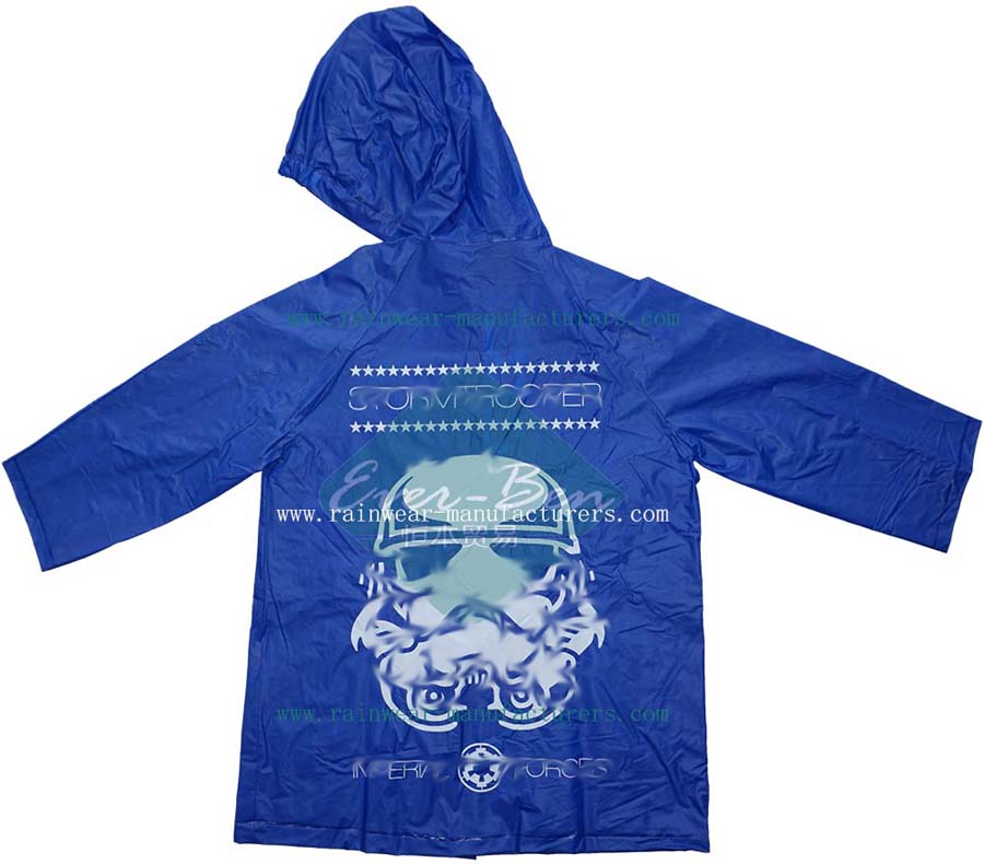 Blue Boys PVC Rain Mac-Blue Plastic Hooded Rain Mac Supplier-Kids Rain Gear